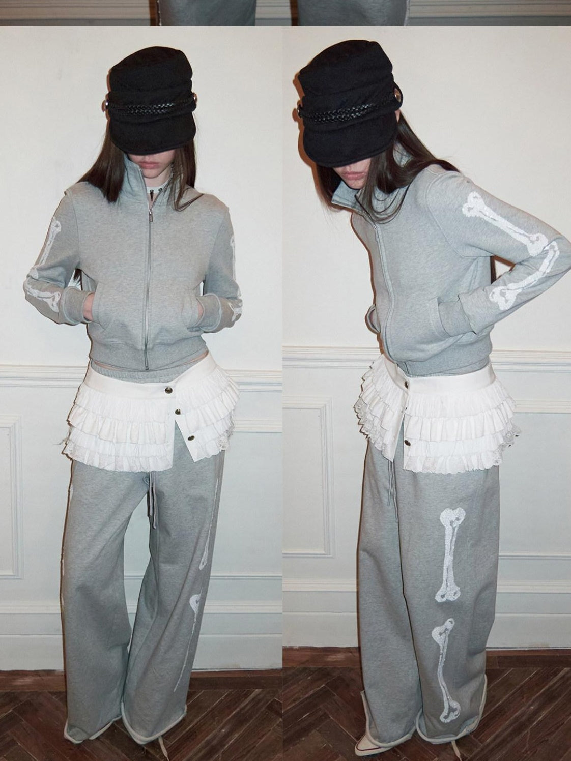 1JINN STUDIO 100% Cotton Casual Stand Collar Zip Crop Top Women Jogger Pants Top & Pants Sets