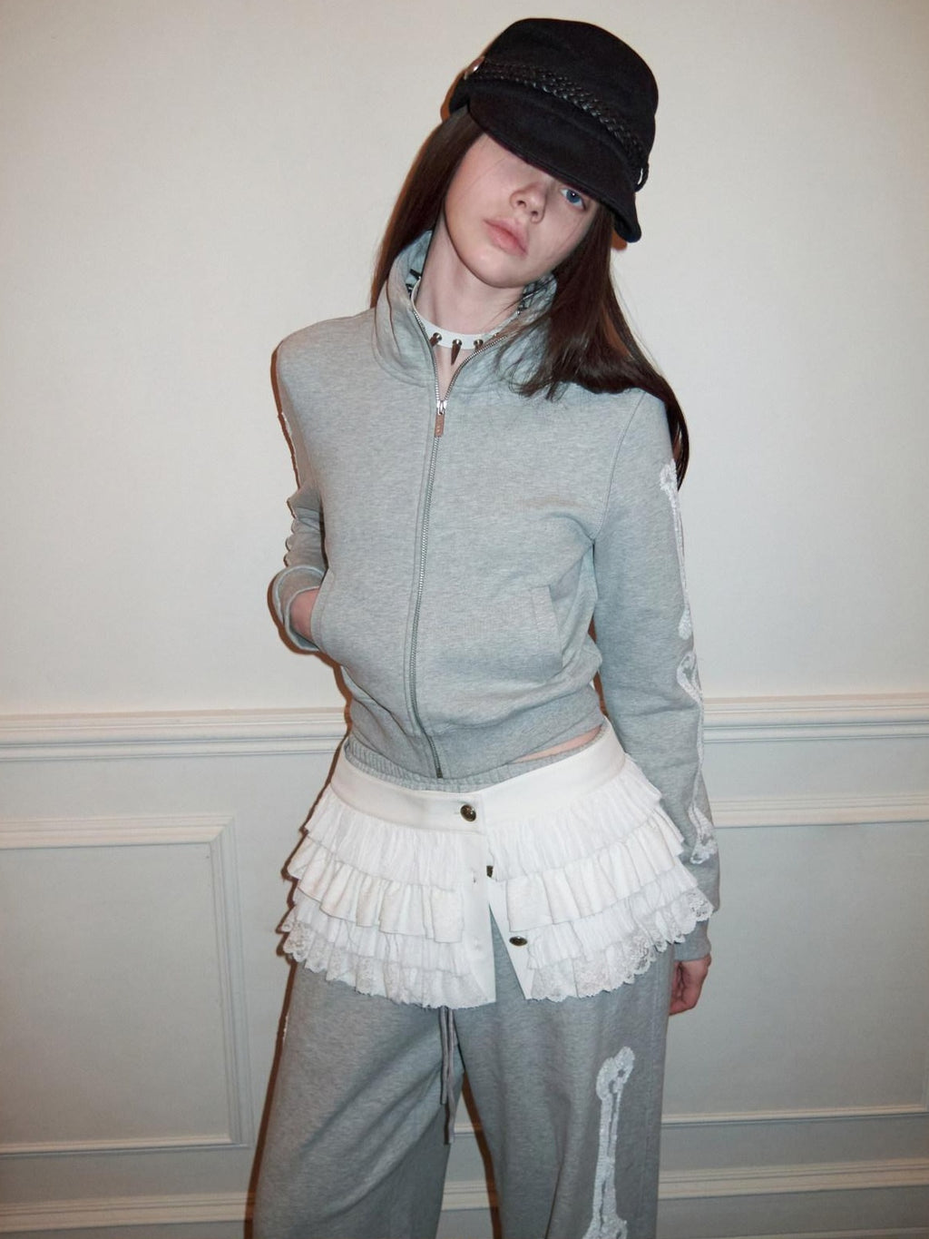 1JINN STUDIO 100% Cotton Casual Stand Collar Zip Crop Top Women Jogger Pants Top & Pants Sets