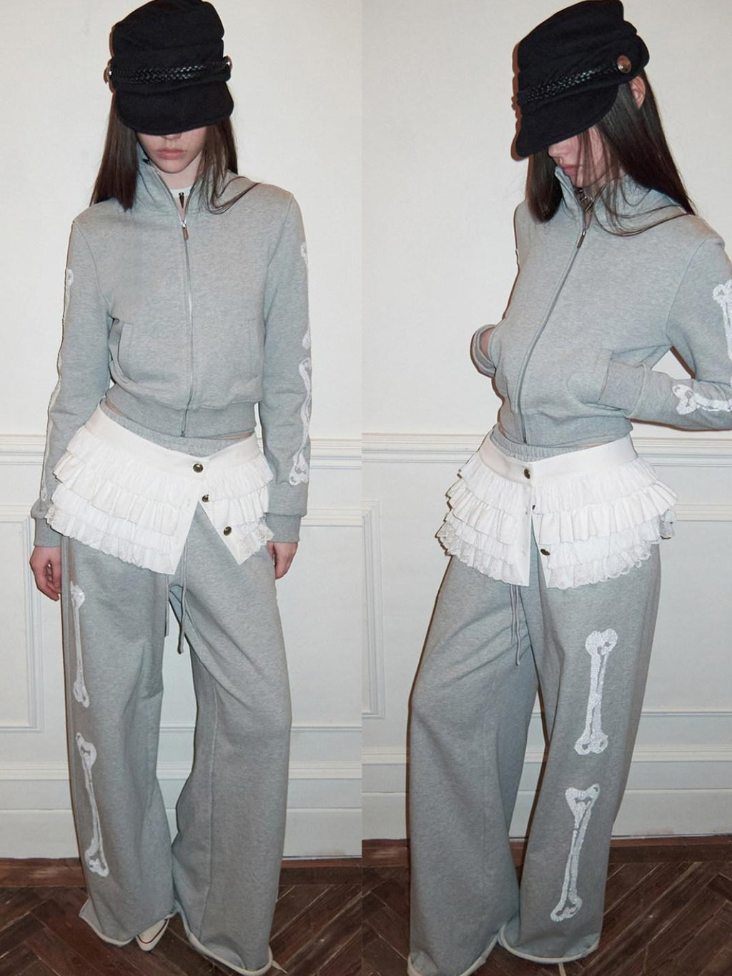 1JINN STUDIO 100% Cotton Casual Stand Collar Zip Crop Top Women Jogger Pants Top & Pants Sets