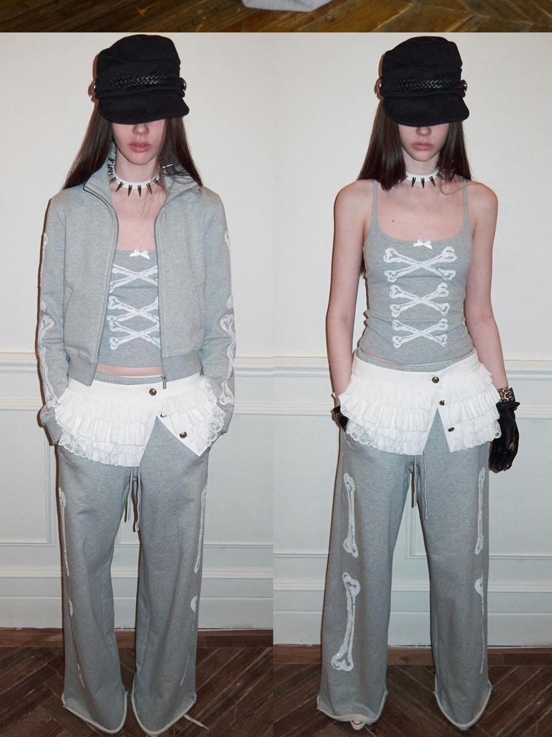 1JINN STUDIO 100% Cotton Casual Stand Collar Zip Crop Top Women Jogger Pants Top & Pants Sets