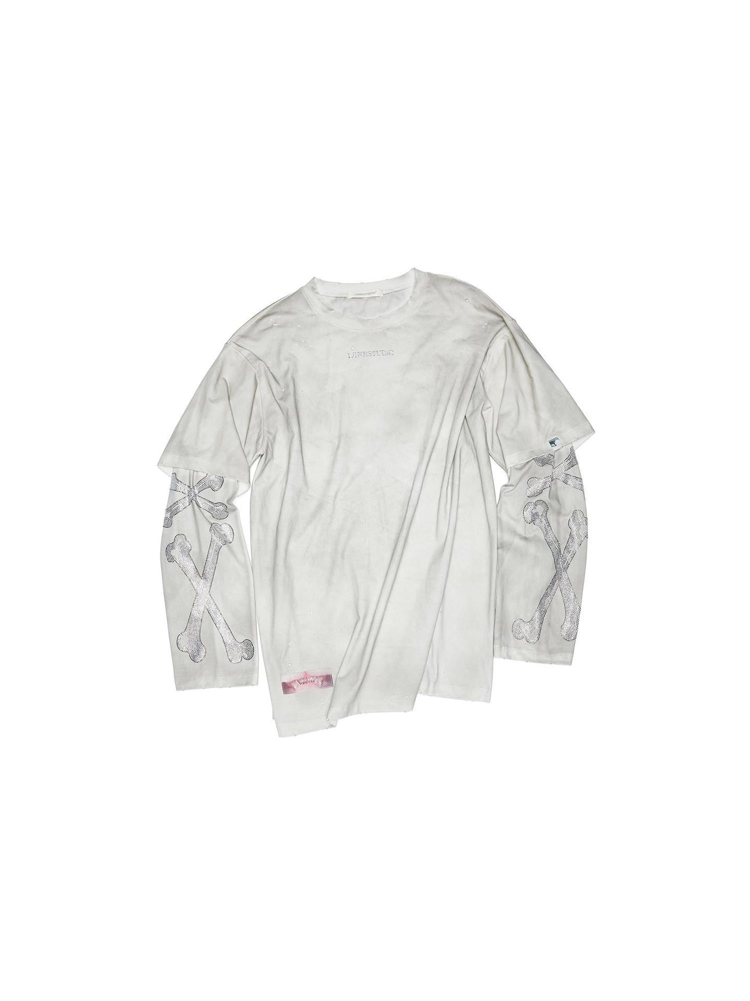 1JINN STUDIO 100% Cotton Sweat Wicking Loose Patchwork Rhinestone Women Long Sleeve T-Shirts