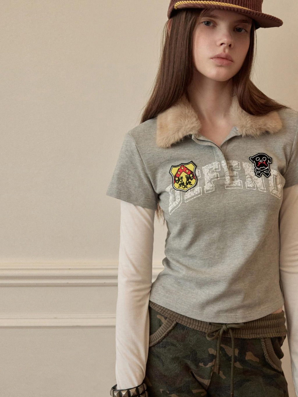 1JINN STUDIO 100 Percent Cotton Printed Logo Casual Slim Long Sleeve Women Polo Collar Polos