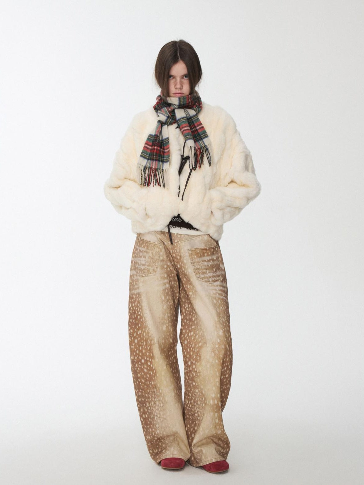 1JINN STUDIO 100 Percent Rabbit Fur Loose Short Crew Neck Women Off White Faux Fur Coats