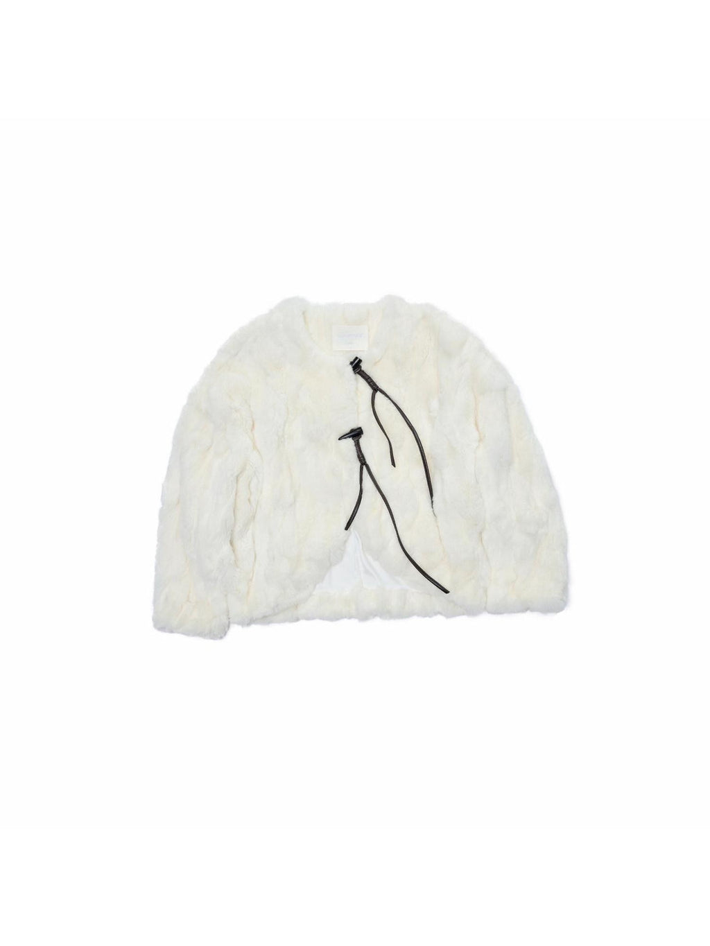 1JINN STUDIO 100 Percent Rabbit Fur Loose Short Crew Neck Women Off White Faux Fur Coats