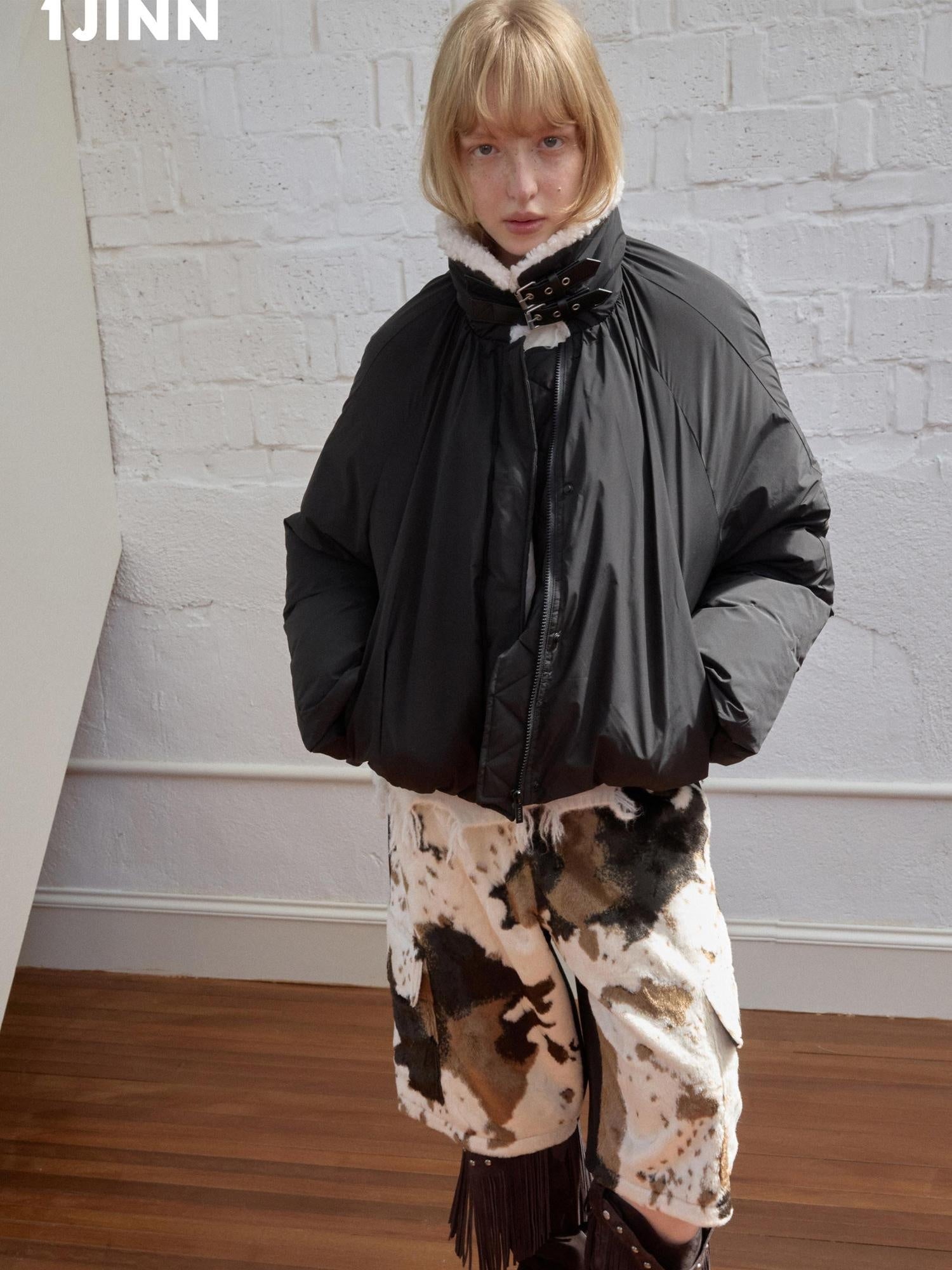 1JINN STUDIO 90 Percent White Duck Down Warm Straight Fit Pleated Commuter Puffer Jackets