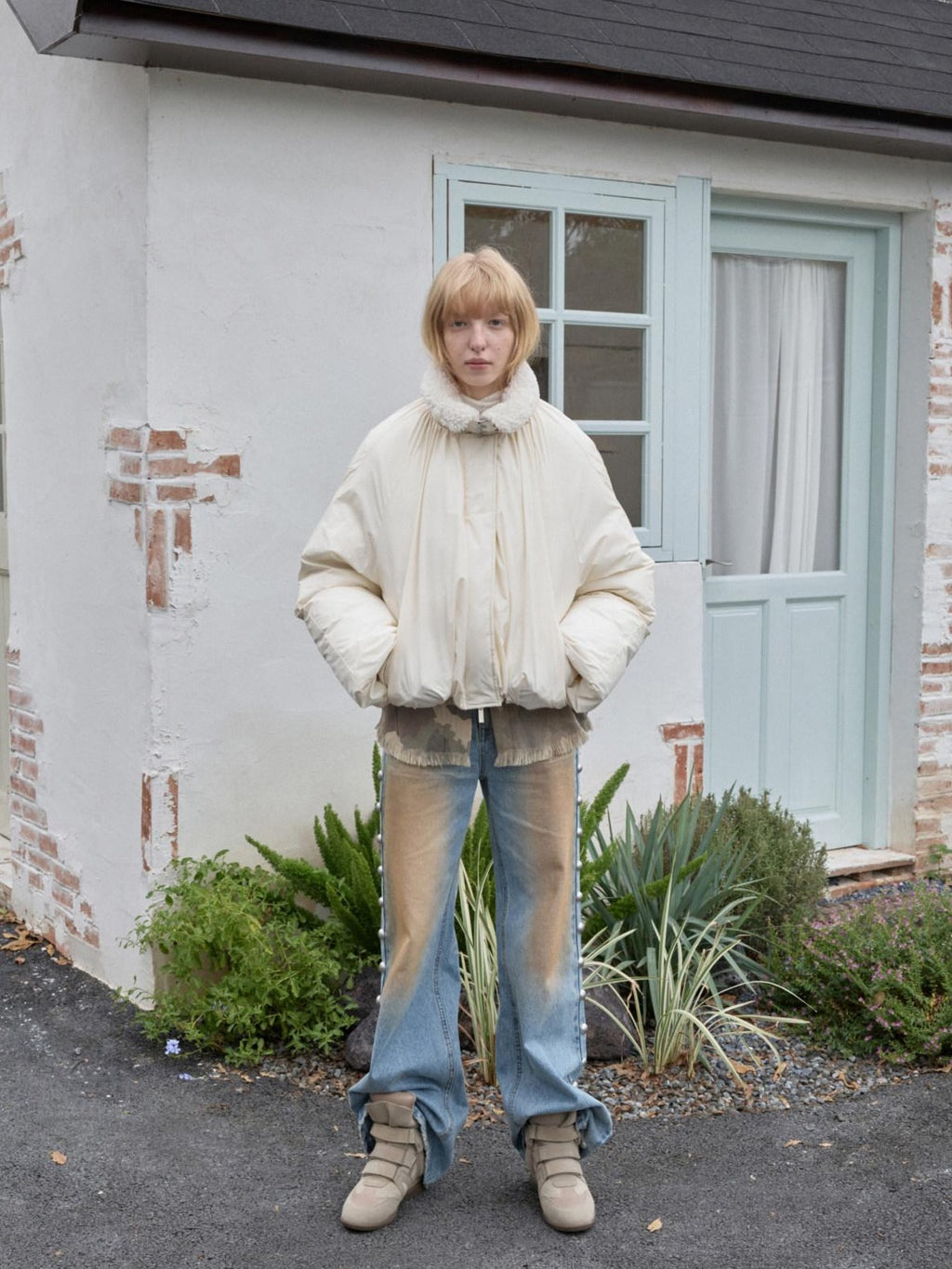 1JINN STUDIO 90 Percent White Duck Down Warm Straight Fit Pleated Commuter Puffer Jackets
