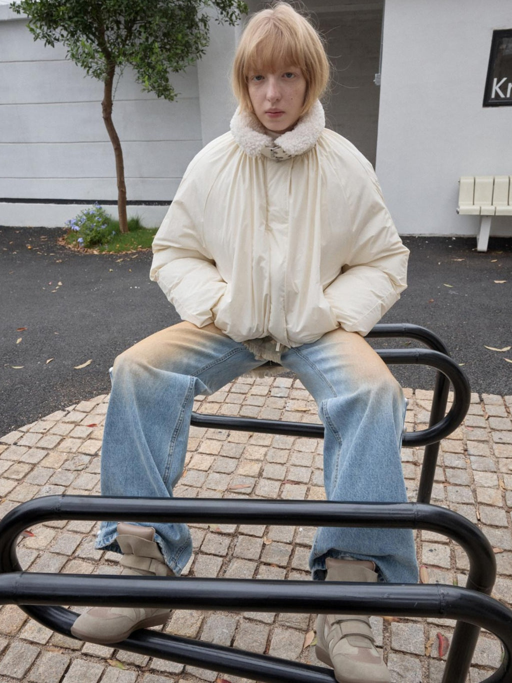 1JINN STUDIO 90 Percent White Duck Down Warm Straight Fit Pleated Commuter Puffer Jackets