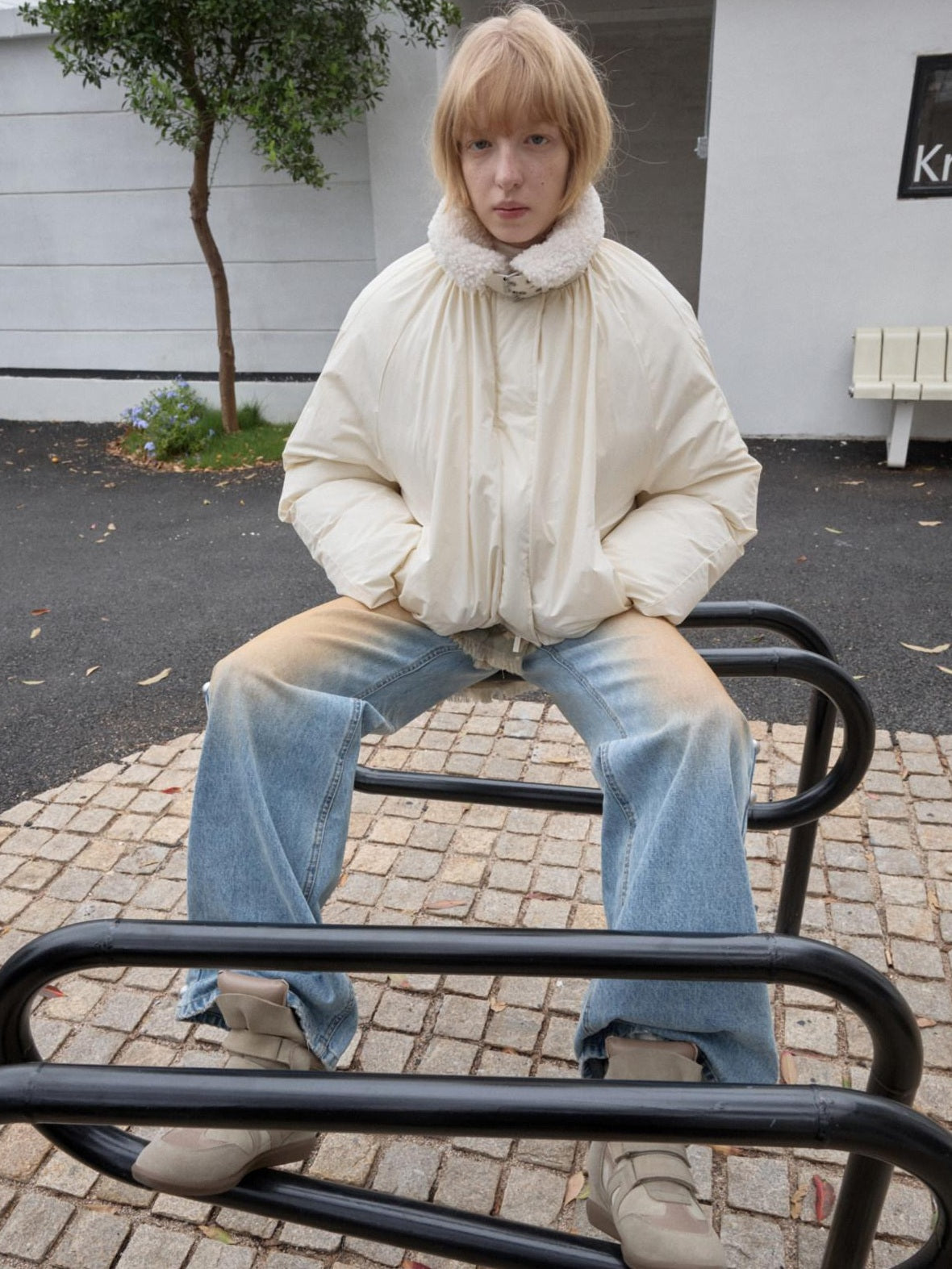 1JINN STUDIO 90 Percent White Duck Down Warm Straight Fit Pleated Commuter Puffer Jackets