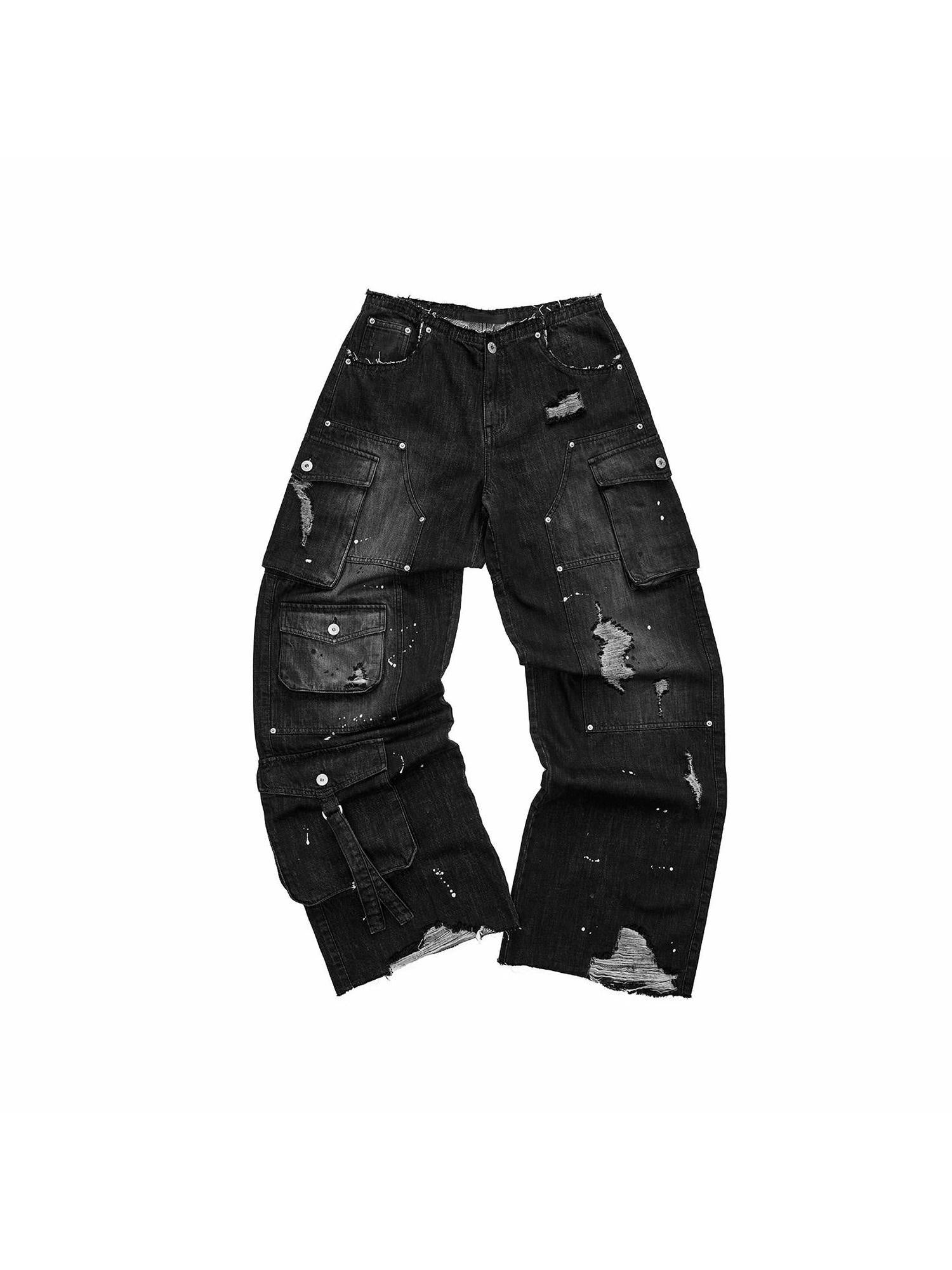 1JINN STUDIO 98% Cotton Low Rise Utility Multi Pocket Black Women Straight Leg Jeans