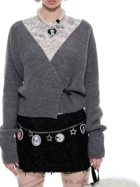 1JINN STUDIO Acrylic Wool Blend Cinched Waist V-neck Long Sleeve Women Cardigans