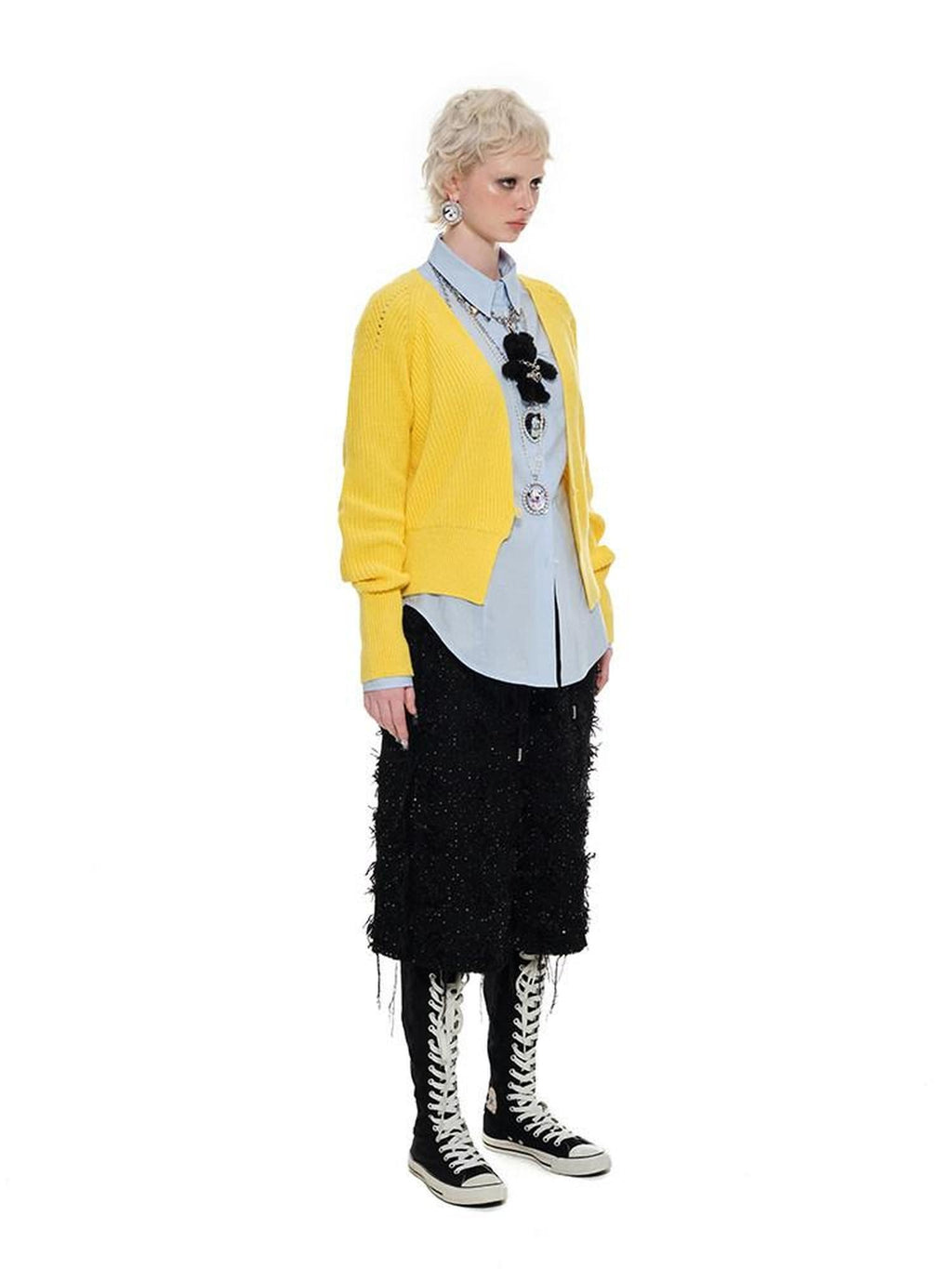 1JINN STUDIO Acrylic Wool Blend Cinched Waist V-neck Long Sleeve Women Cardigans