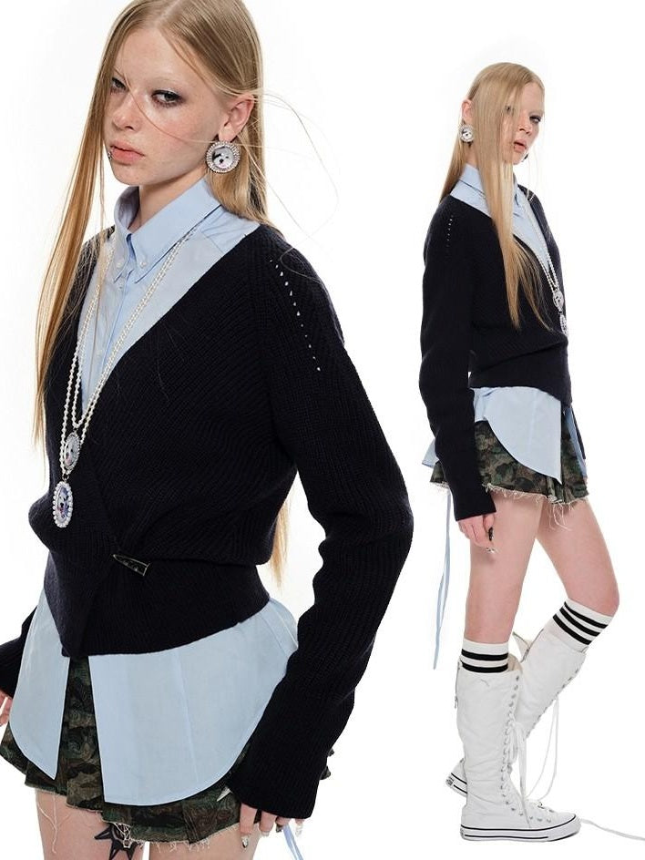 1JINN STUDIO Acrylic Wool Blend Cinched Waist V-neck Long Sleeve Women Cardigans
