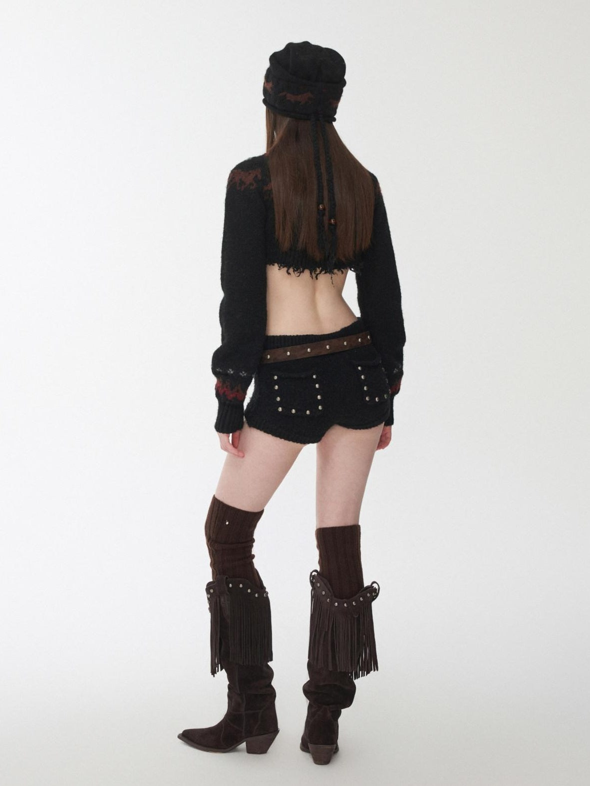 1JINN STUDIO Animal Print Crop Cardigan High Waist Shorts Long Sleeve Top & Shorts Sets