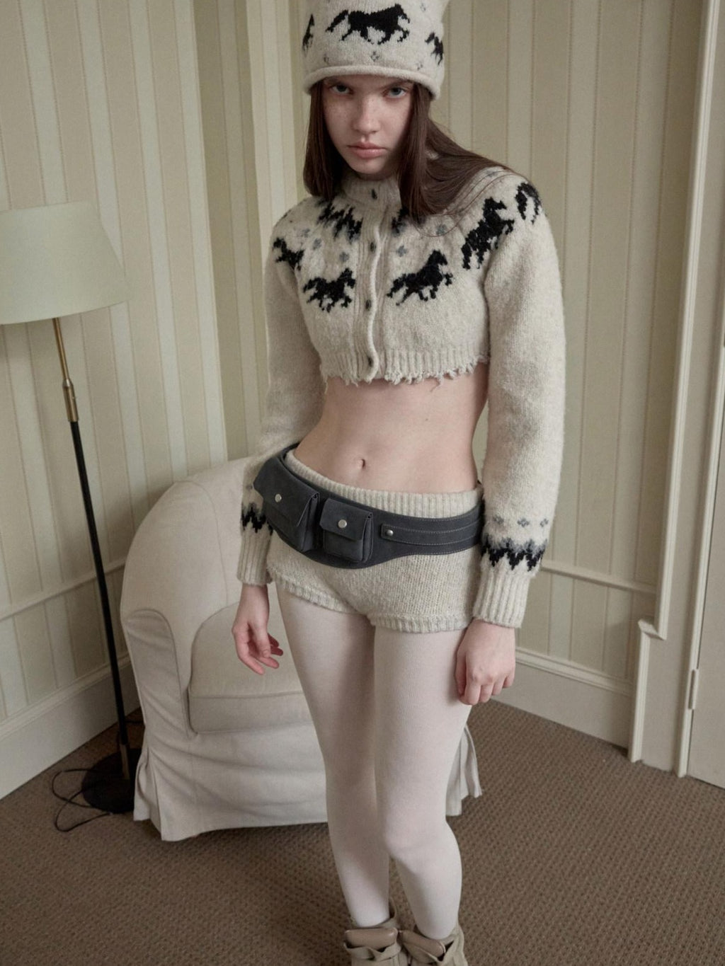 1JINN STUDIO Animal Print Crop Cardigan High Waist Shorts Long Sleeve Top & Shorts Sets