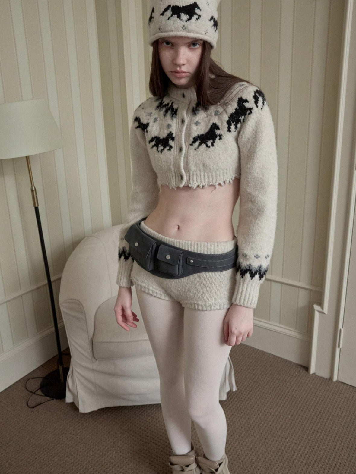 1JINN STUDIO Animal Print Crop Cardigan High Waist Shorts Long Sleeve Top & Shorts Sets