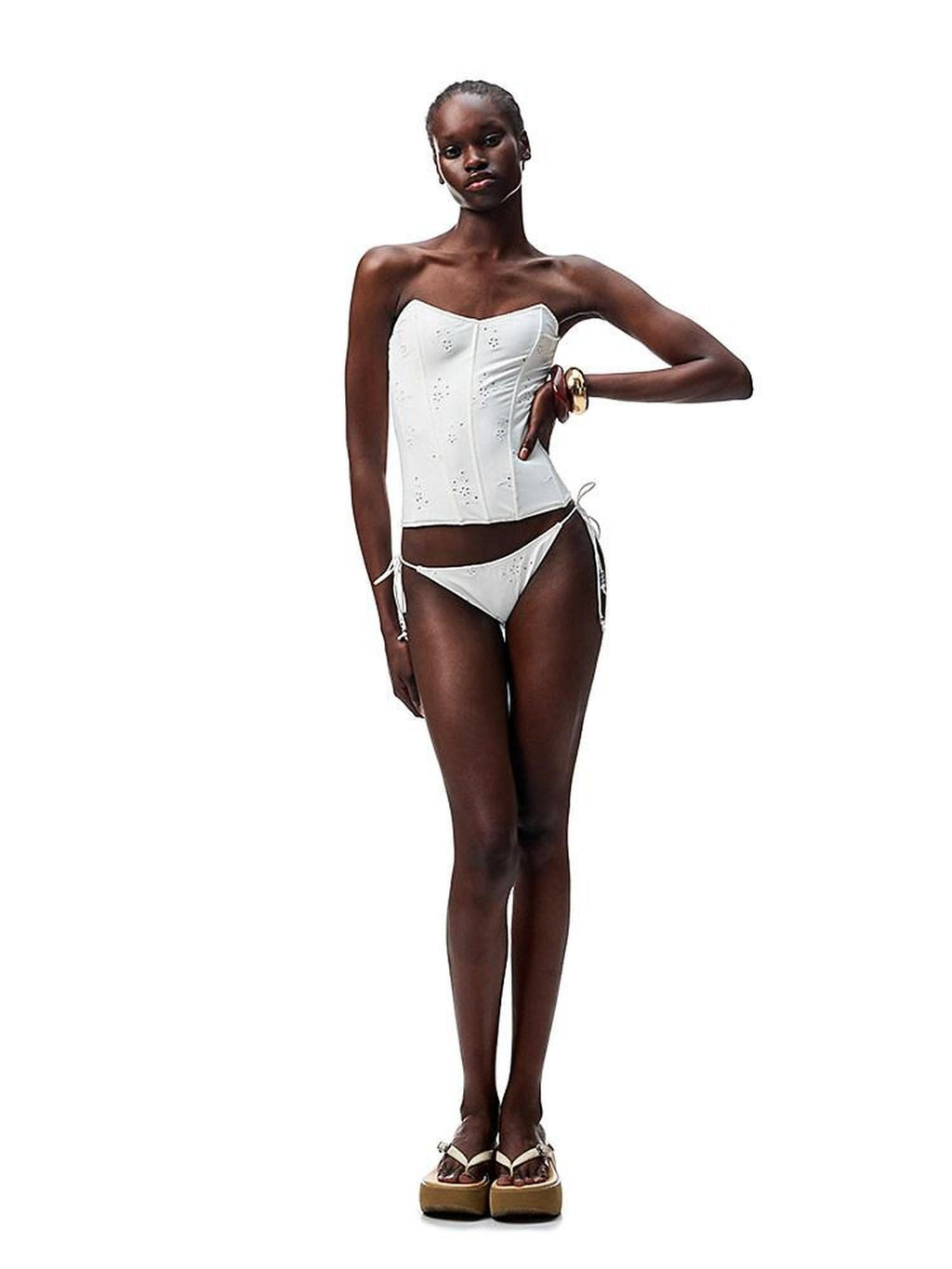 1JINN STUDIO Asymmetric Slim Fit Short Versatile White Jacquard Solid Swimwear S M L Bikinis