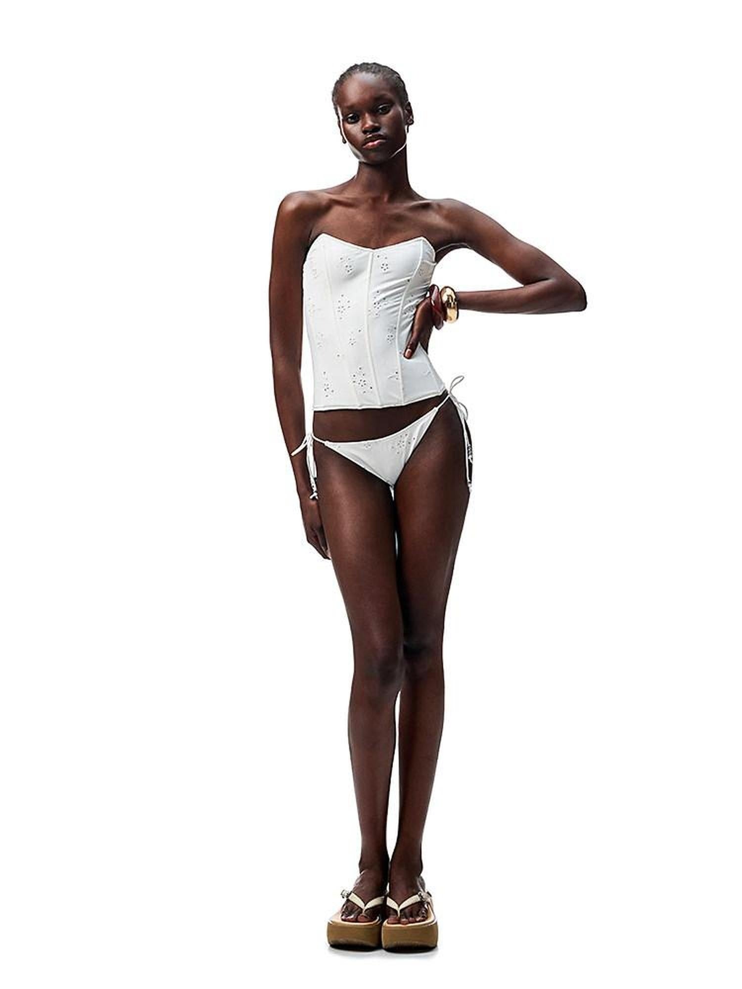 1JINN STUDIO Asymmetric Slim Fit Short Versatile White Jacquard Solid Swimwear S M L Bikinis