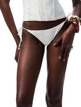 1JINN STUDIO Asymmetric Slim Fit Short Versatile White Jacquard Solid Swimwear S M L Bikinis