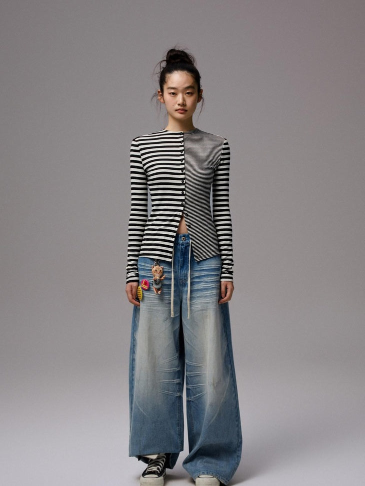 1JINN STUDIO Asymmetric Slim Workwear Striped Polyester Cotton Blend Women Top & Pants Sets