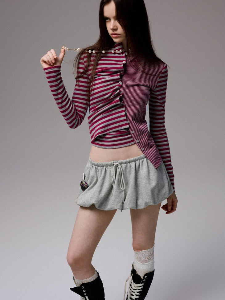 1JINN STUDIO Asymmetric Slim Workwear Striped Polyester Cotton Blend Women Top & Pants Sets