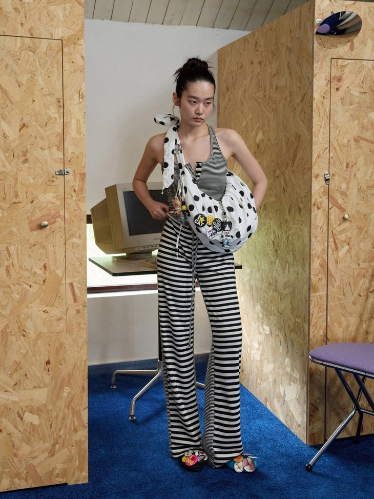 1JINN STUDIO Asymmetric Slim Workwear Striped Polyester Cotton Blend Women Top & Pants Sets