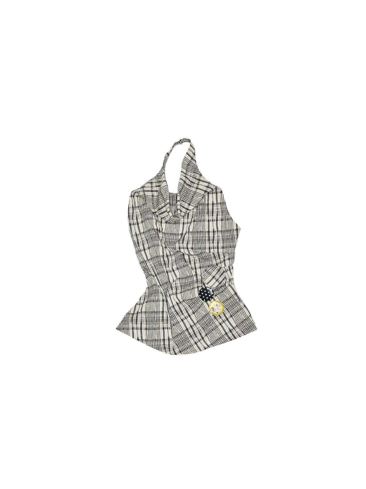 1JINN STUDIO Backless Cotton Plaid Cropped Slim Relaxed Camisole Women Top & Skirt Sets