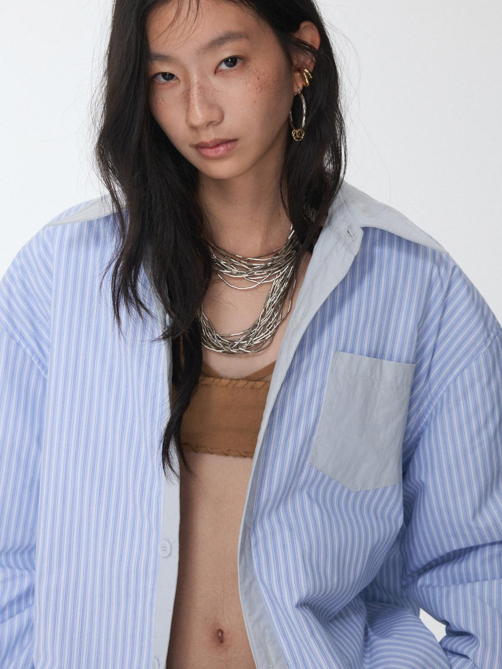 1JINN STUDIO Blue White Striped 3 Piece Tie Mini Skirt Jacket Women Top & Skirt Sets