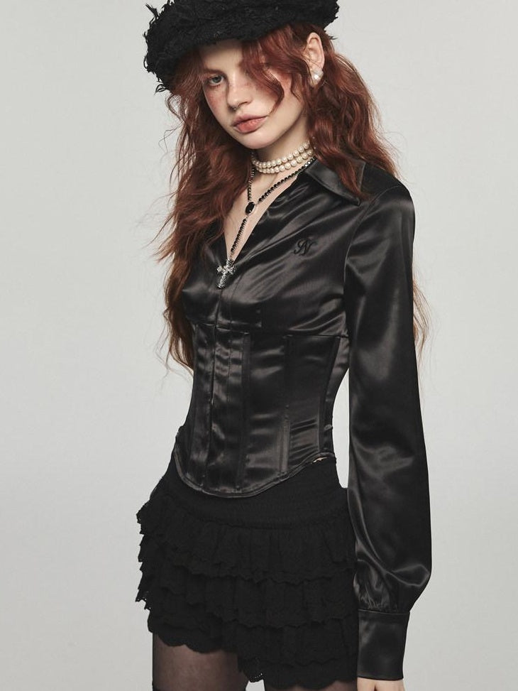1JINN STUDIO Breathable Button Crew Neck High Waist Women Long Sleeve Street Shirts