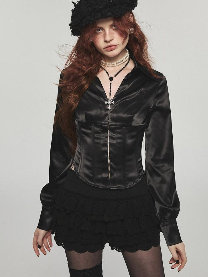 1JINN STUDIO Breathable Button Crew Neck High Waist Women Long Sleeve Street Shirts