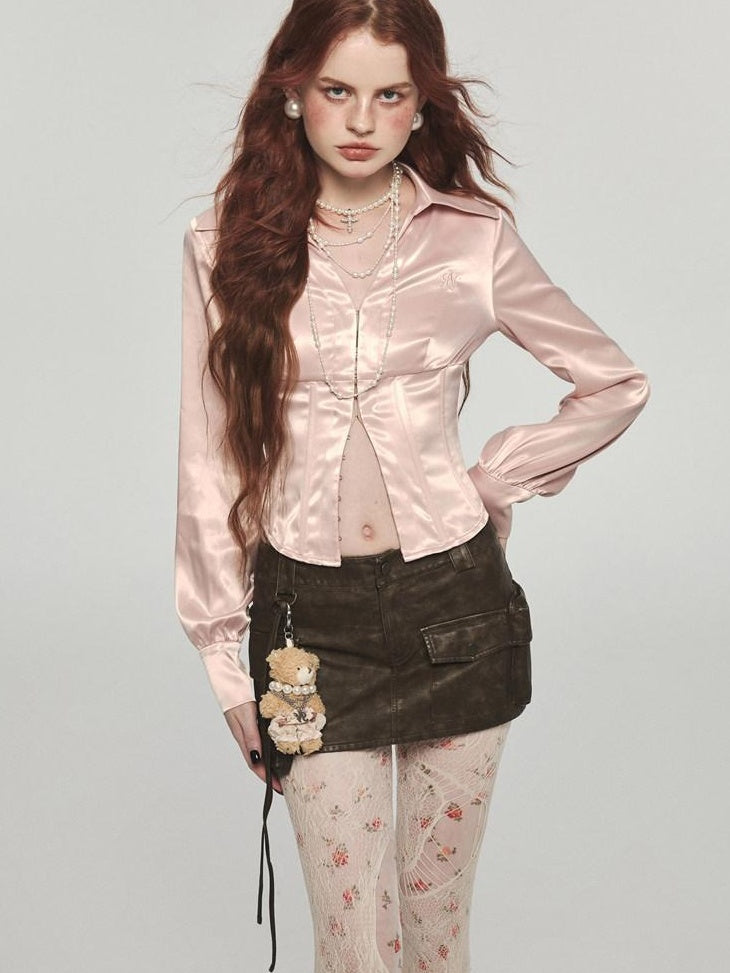 1JINN STUDIO Breathable Button Crew Neck High Waist Women Long Sleeve Street Shirts
