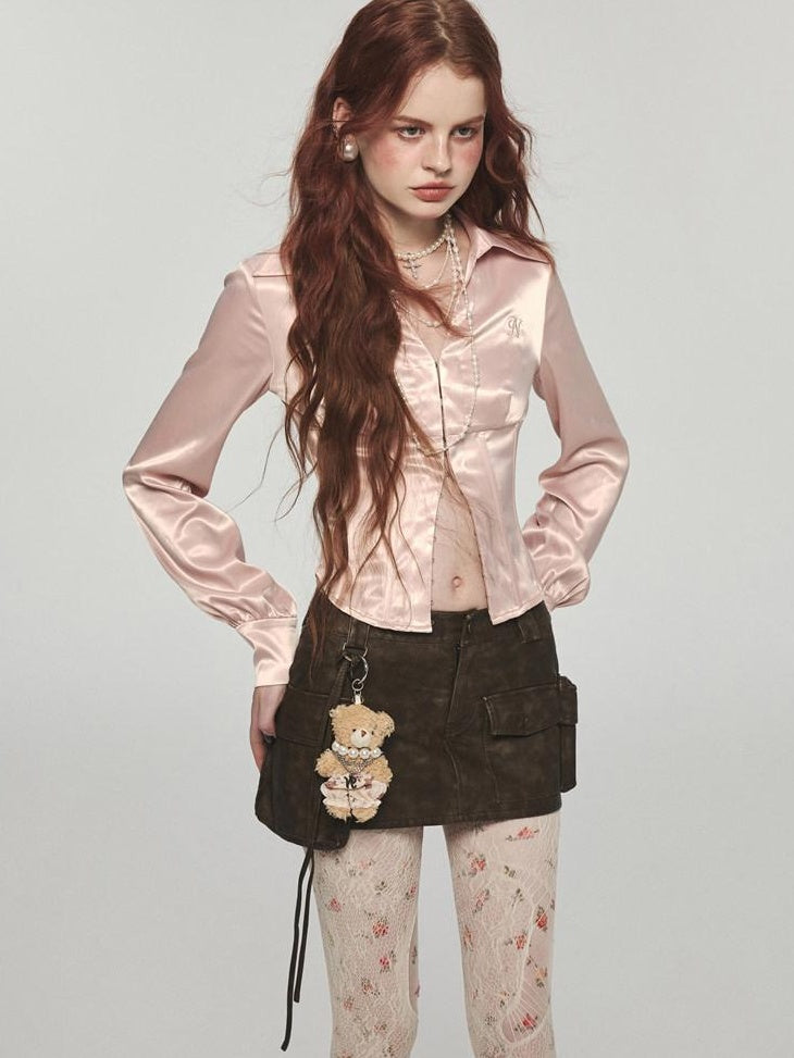 1JINN STUDIO Breathable Button Crew Neck High Waist Women Long Sleeve Street Shirts