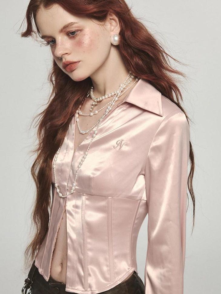 1JINN STUDIO Breathable Button Crew Neck High Waist Women Long Sleeve Street Shirts