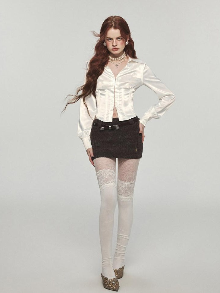 1JINN STUDIO Breathable Button Crew Neck High Waist Women Long Sleeve Street Shirts