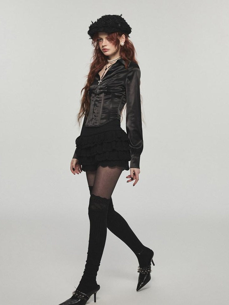 1JINN STUDIO Breathable Button Crew Neck High Waist Women Long Sleeve Street Shirts