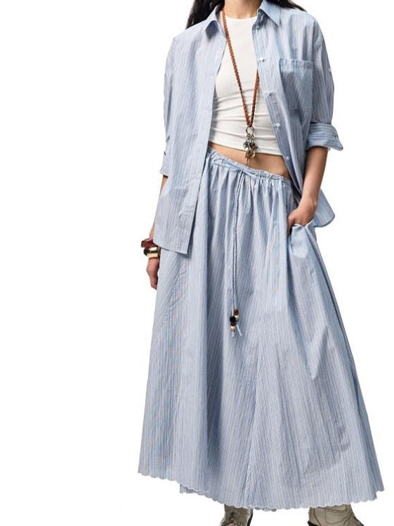 1JINN STUDIO Breathable Cotton Loose Fit Striped Notched Collar Office Top & Shorts Sets