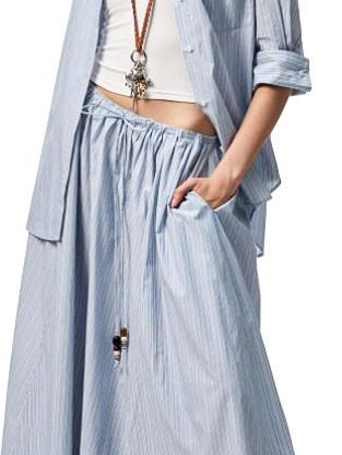 1JINN STUDIO Breathable Cotton Loose Fit Striped Notched Collar Office Top & Shorts Sets