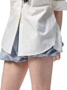 1JINN STUDIO Breathable Cotton Loose Fit Striped Notched Collar Office Top & Shorts Sets