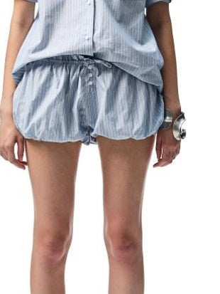 1JINN STUDIO Breathable Cotton Loose Fit Striped Notched Collar Office Top & Shorts Sets