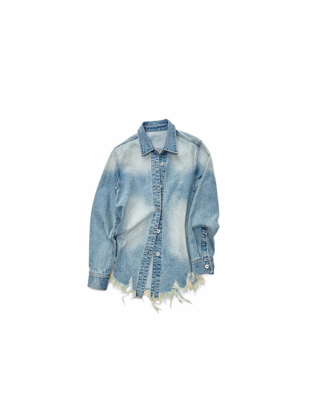 1JINN STUDIO Breathable Cotton Vintage Frayed Edge Cuffed Sleeve Casual Washed Denim Jackets
