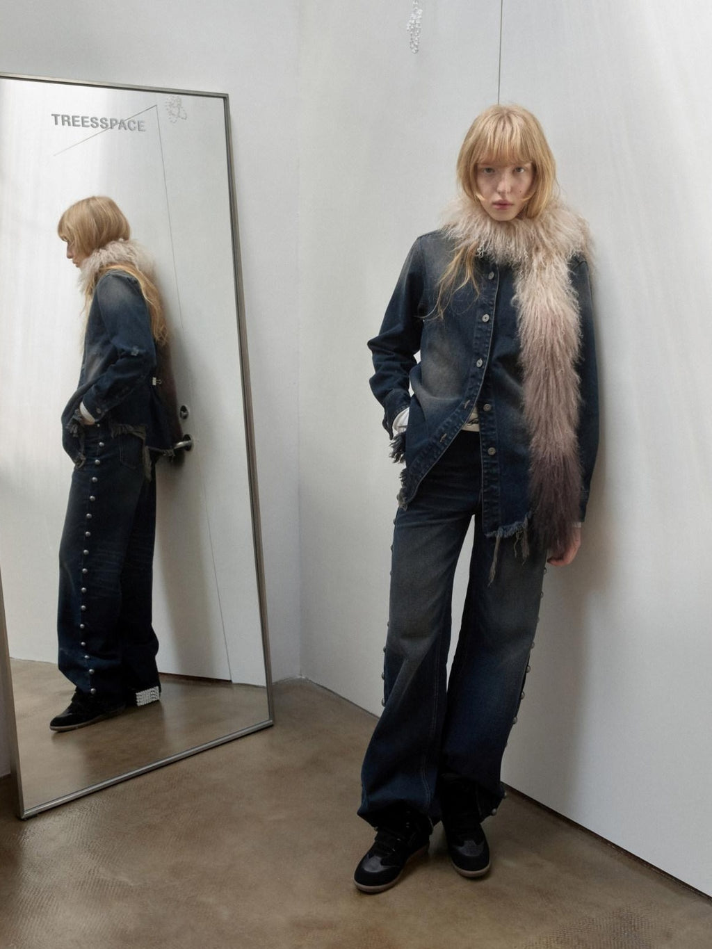 1JINN STUDIO Breathable Cotton Vintage Frayed Edge Cuffed Sleeve Casual Washed Denim Jackets