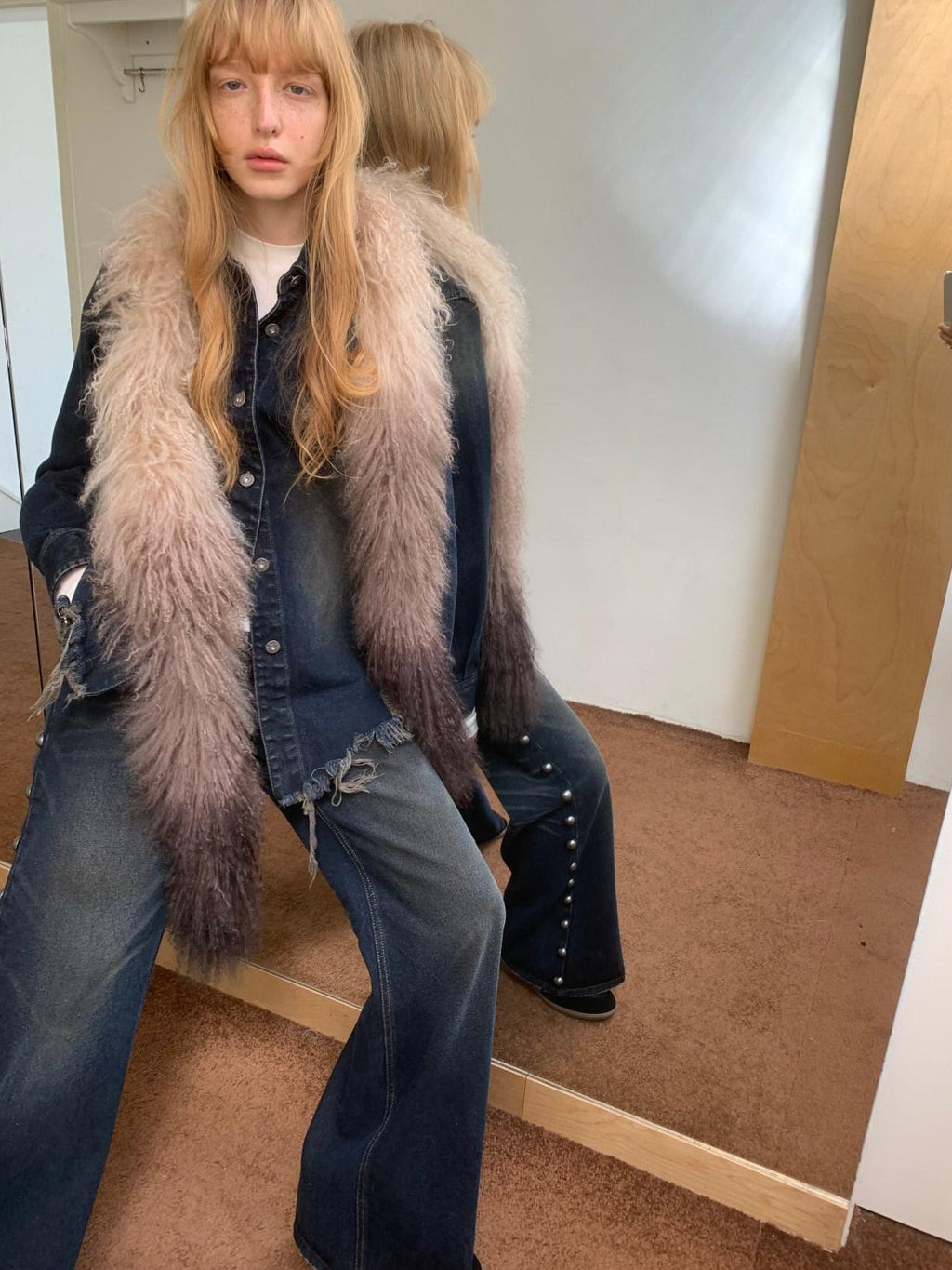 1JINN STUDIO Breathable Cotton Vintage Frayed Edge Cuffed Sleeve Casual Washed Denim Jackets