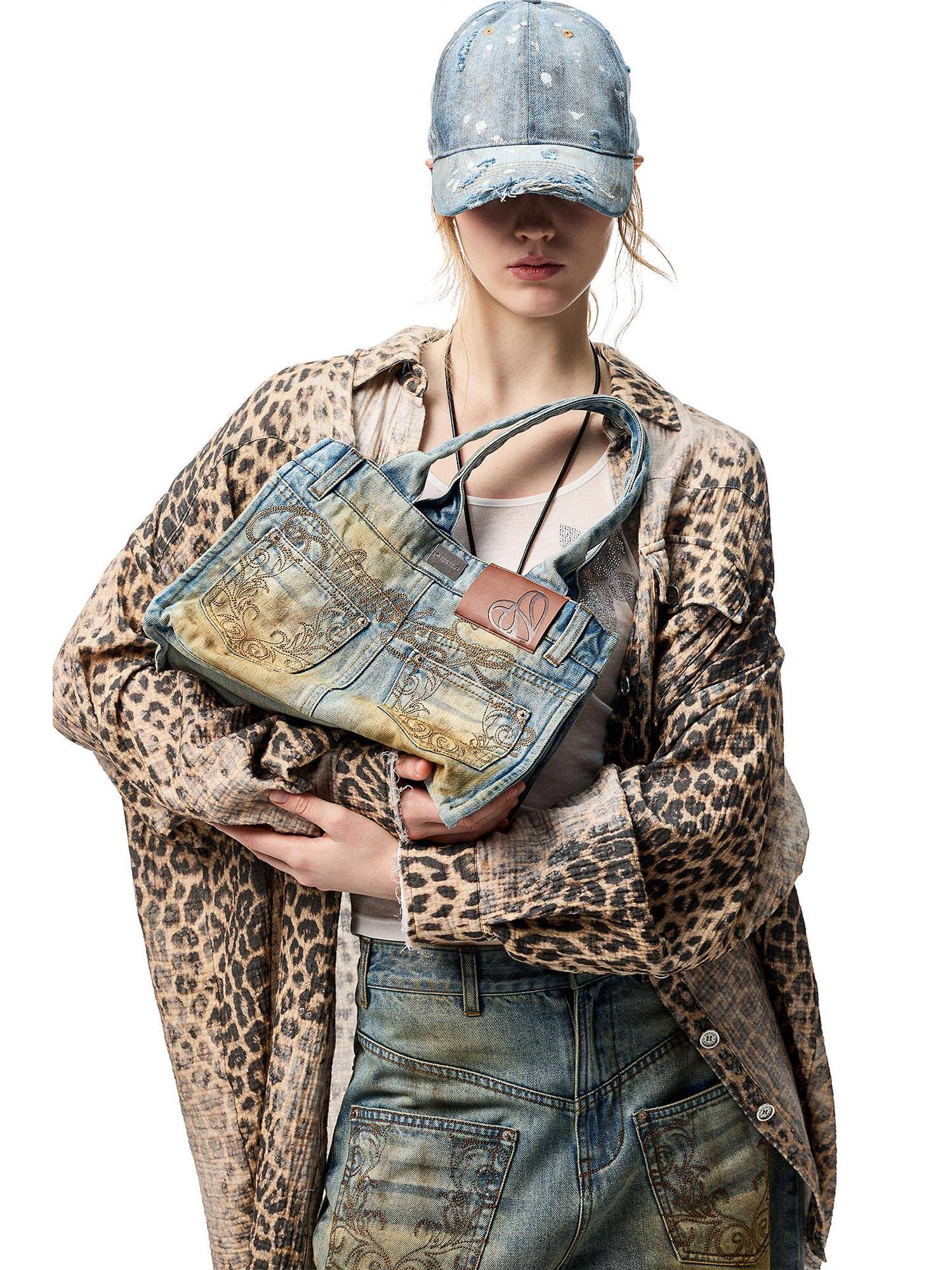 1JINN STUDIO Breathable Cotton Vintage Washed Leopard Loose Fit Lapel Women Button Shackets