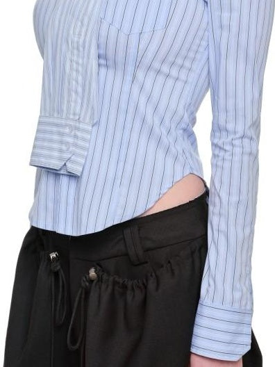 1JINN STUDIO Breathable Lace Patchwork Slim Collared Striped Top & Skirt Sets