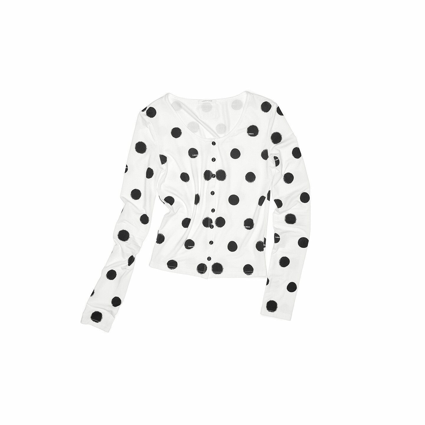 1JINN_STUDIO_Breathable_Polka_Dot_Colorblock_Cardigan_Long_Sleeve_Home_Women_Top_&_Pants_Sets_MISSTT