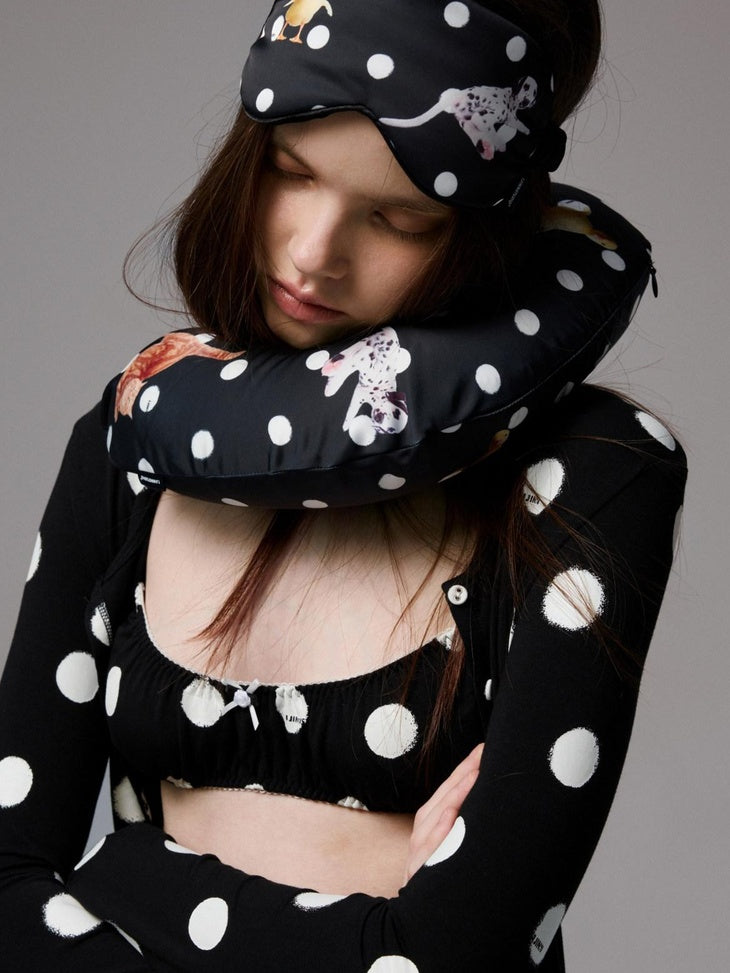 1JINN STUDIO Breathable Polka Dot Colorblock Cardigan Long Sleeve Home Women Top & Pants Sets