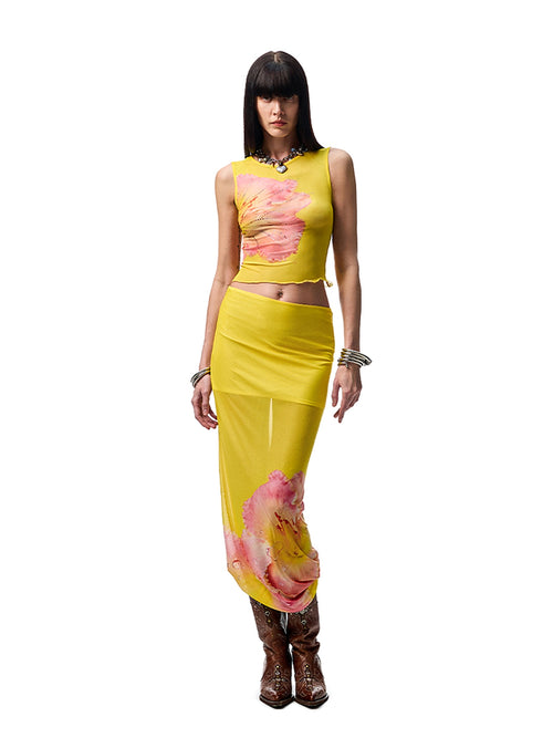 1JINN STUDIO Breathable Polyester Floral Round Neck Pullover Women Top & Skirt Sets