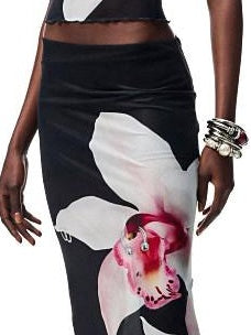 1JINN STUDIO Breathable Polyester Floral Round Neck Pullover Women Top & Skirt Sets