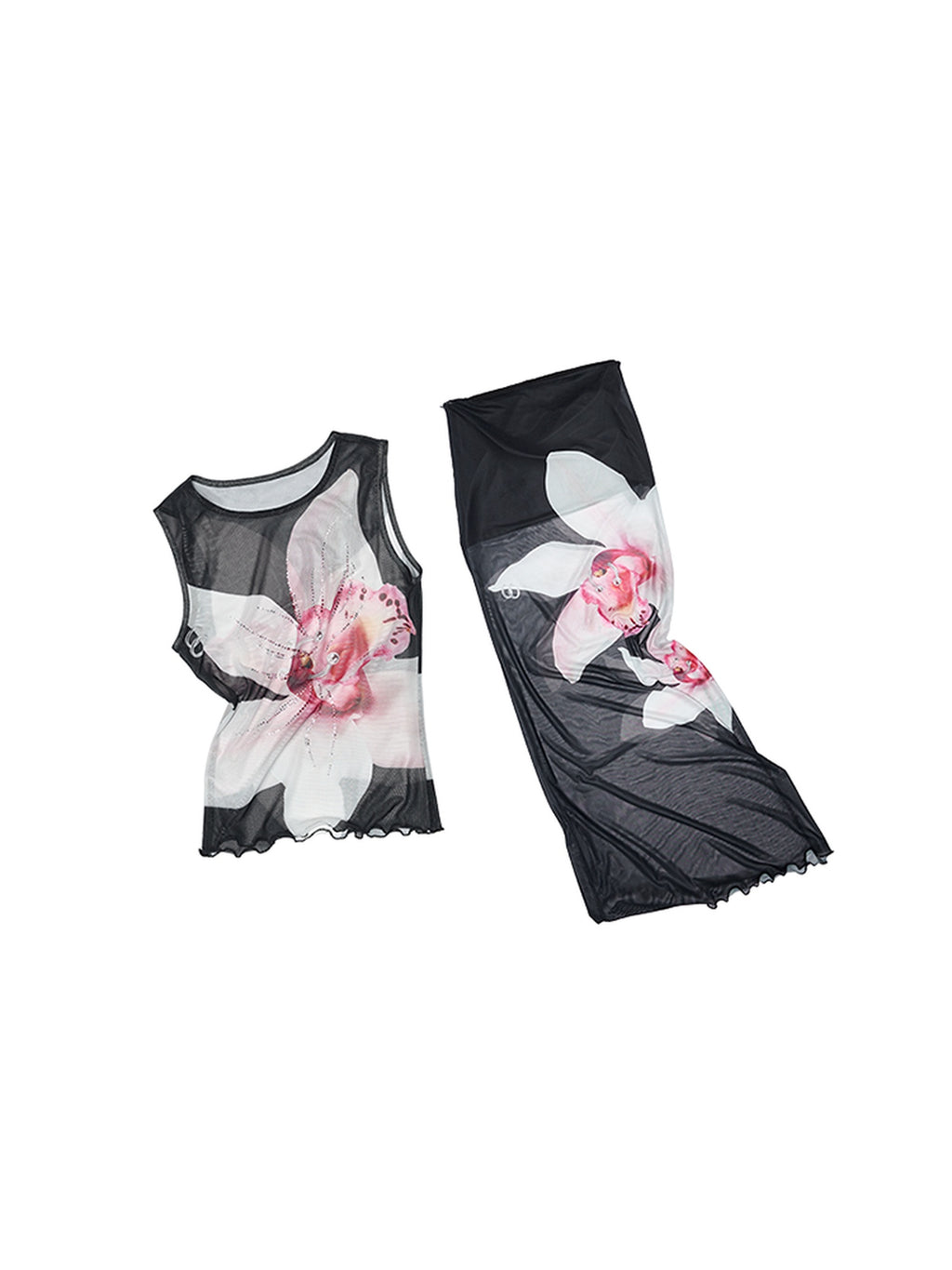 1JINN STUDIO Breathable Polyester Floral Round Neck Pullover Women Top & Skirt Sets