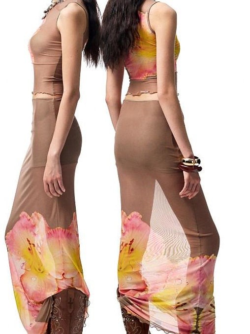 1JINN STUDIO Breathable Polyester Floral Round Neck Pullover Women Top & Skirt Sets