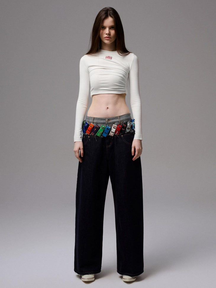 1JINN STUDIO Breathable Slim Fit Patchwork Cross Print Women Crew Neck Long Sleeve T-Shirts
